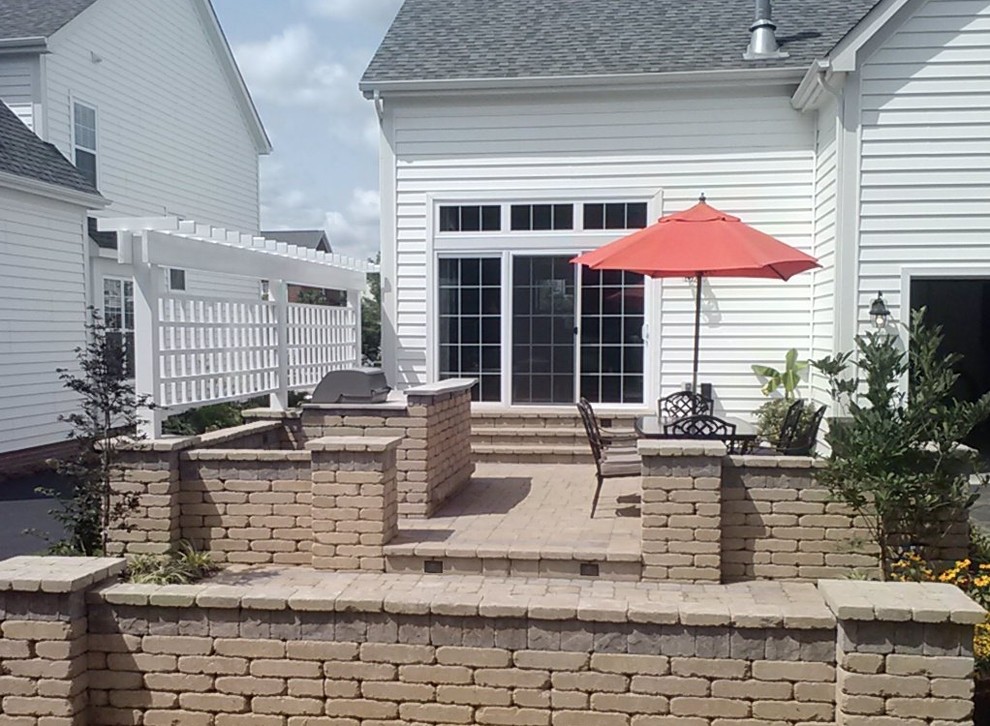 Inspiration for a medium sized contemporary back patio in Columbus with a fire feature and no cover.