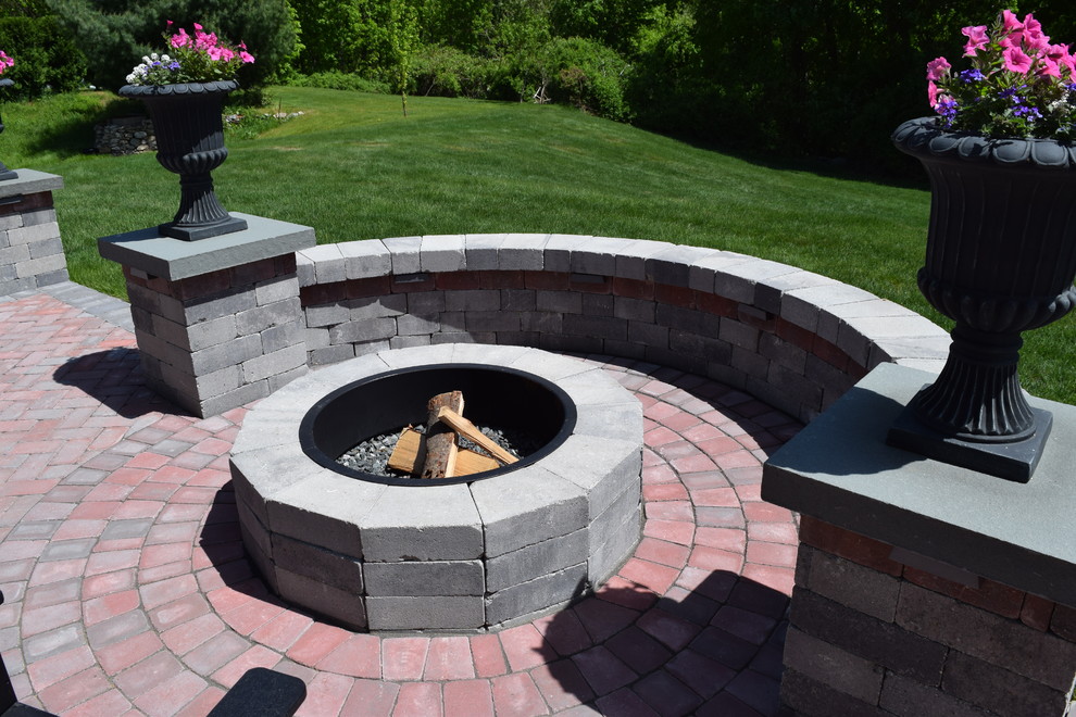 New England Backyard Fire Pit, Lincoln RI Traditional Patio