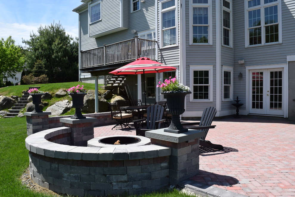 New England Backyard Fire Pit, Lincoln RI Traditional Patio