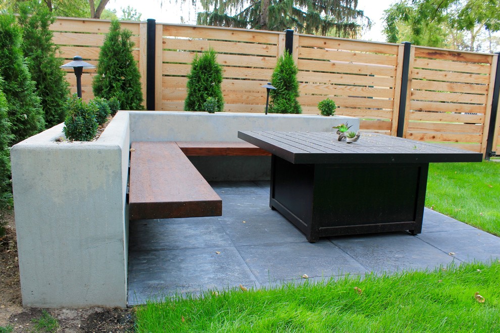 Inspiration pour une terrasse arrière minimaliste de taille moyenne avec des pavés en béton et aucune couverture.