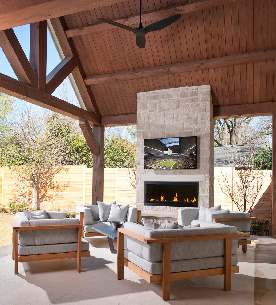Inspiration for a contemporary patio remodel in Dallas with a fire pit