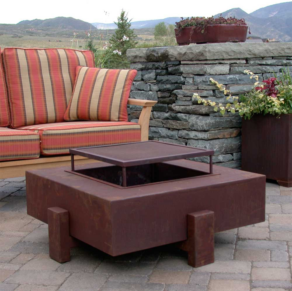 Ore Square Wood Burning Fire Pit, Contemporary Wood Burning Fire Pit