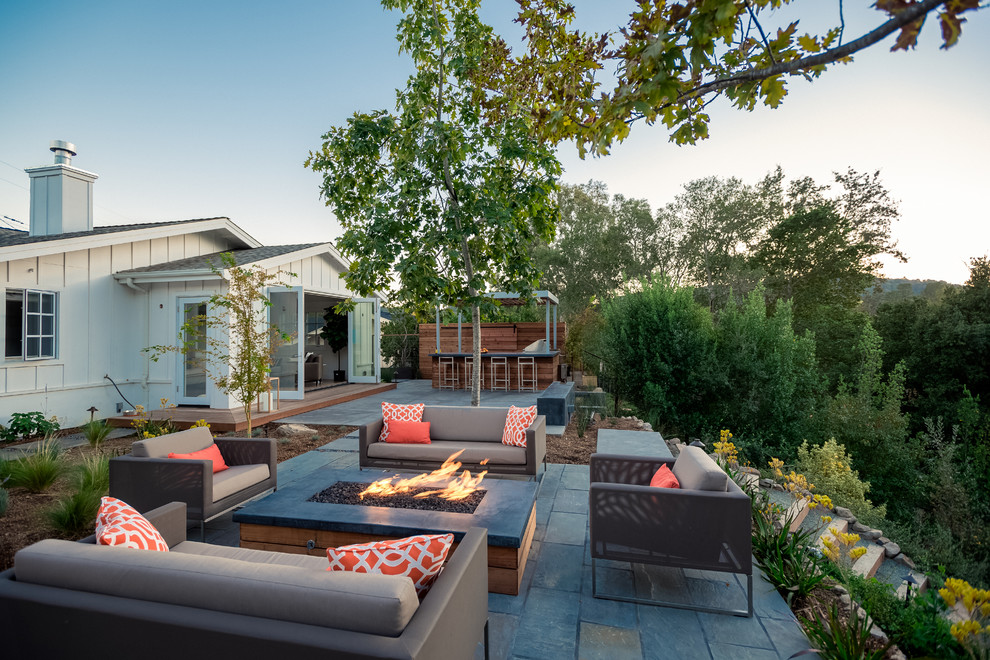 Patio - country patio idea in San Francisco with a fire pit and no cover