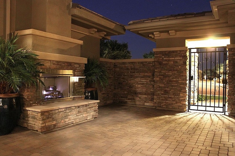 Design ideas for a medium sized back patio in Los Angeles with an outdoor kitchen, no cover and tiled flooring.