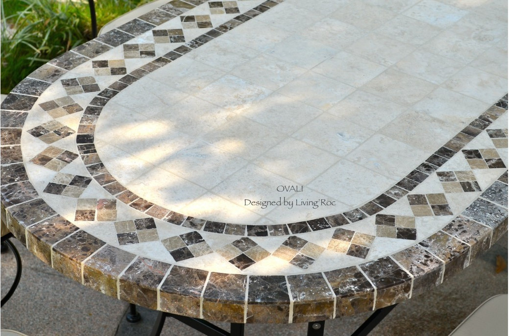 Outdoor Dining Table Oval Marble Mosaic Garden Patio Table 71 Ovali Craftsman Patio Tampa By Living Roc Usa Houzz