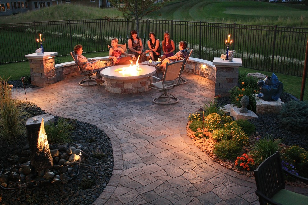 Small trendy backyard concrete paver patio photo in Other with a fire pit and no cover