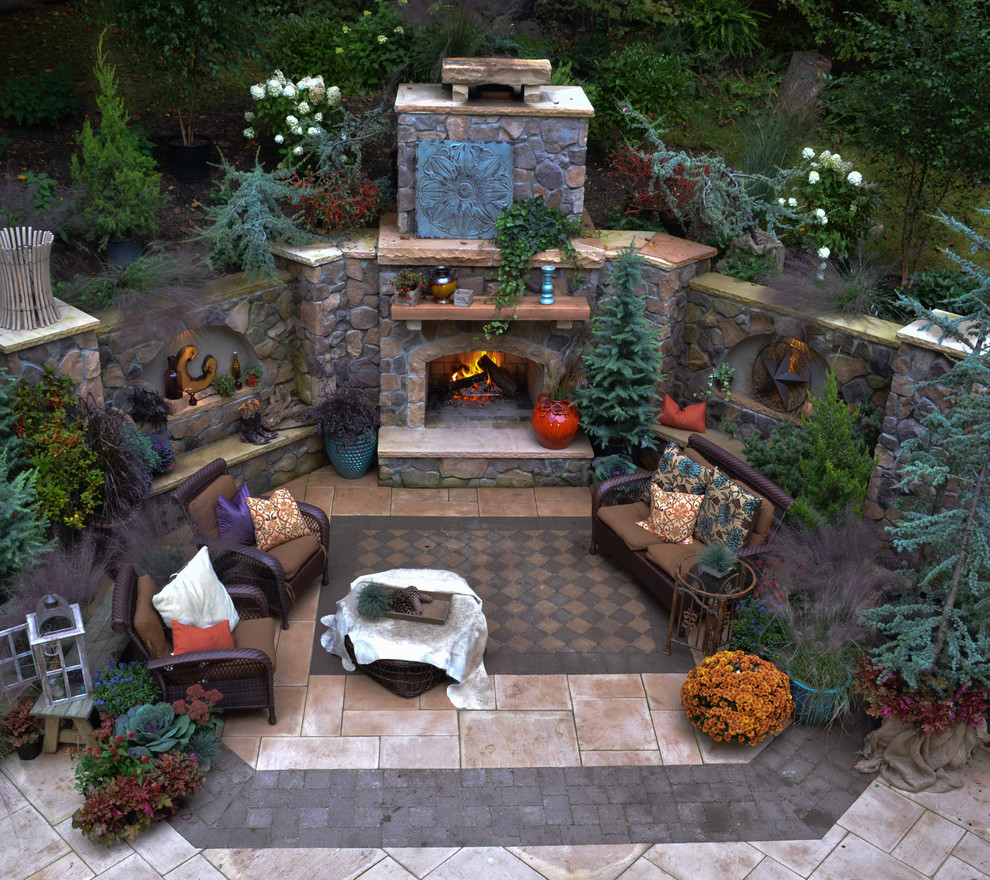 Outdoor Fireplace Rustic Patio DC Metro by Mary Kirk Menefee