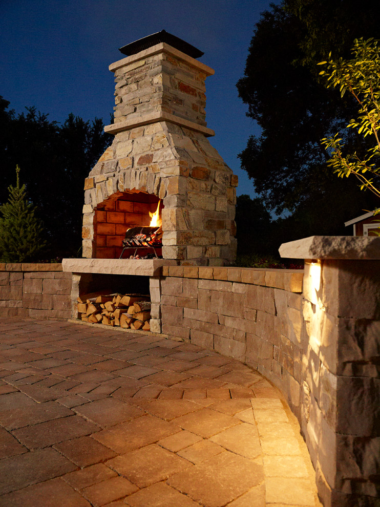 Patio - small transitional backyard concrete paver patio idea in Minneapolis with a fire pit and no cover