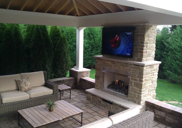 Outdoor Gas Fireplace With Television By Fine S Traditional Patio Other Hearth Houzz Uk Outdoor Gas Fireplace With Television, Outdoor Patio With Fireplace And Tv