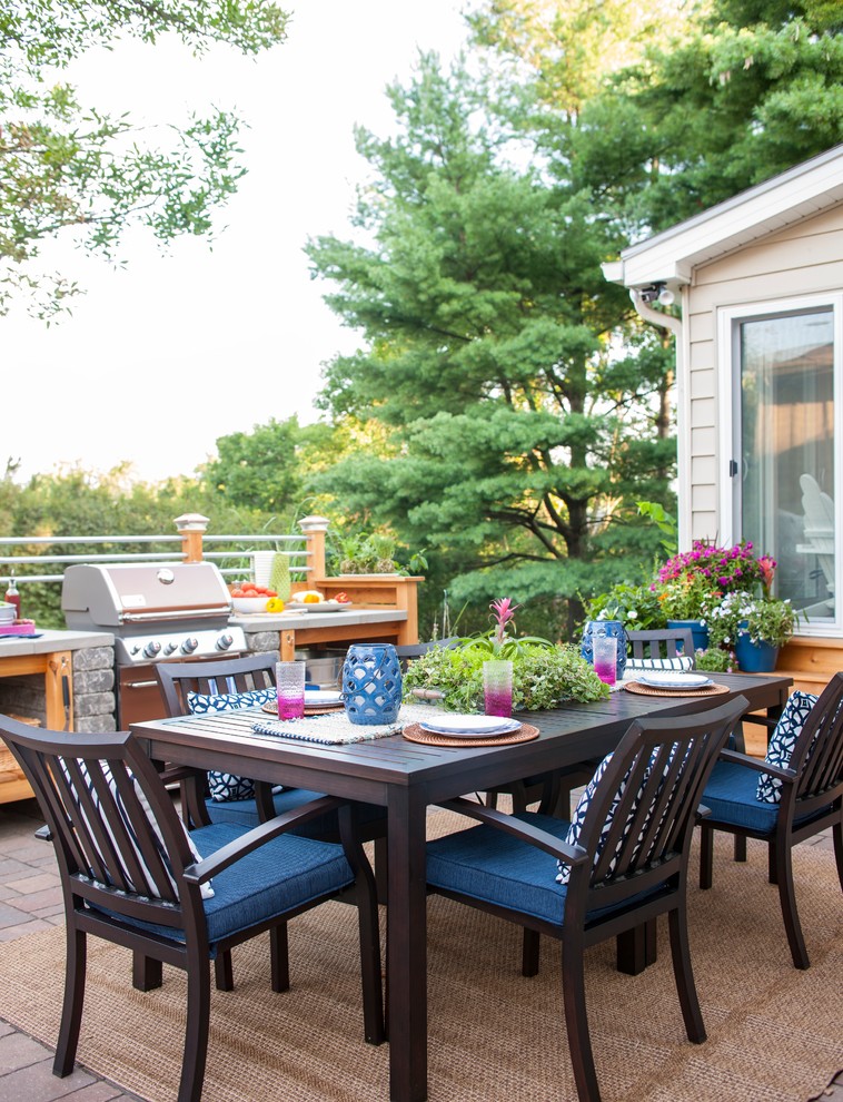 Inspiration for a small industrial backyard brick patio kitchen remodel in Other
