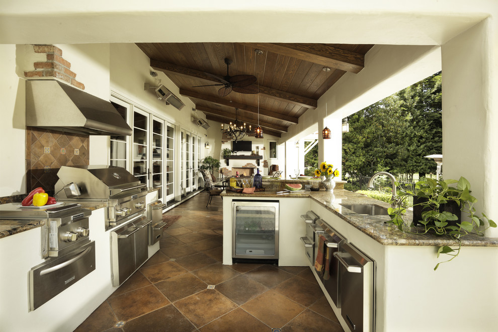 Tuscan patio kitchen photo in Sacramento