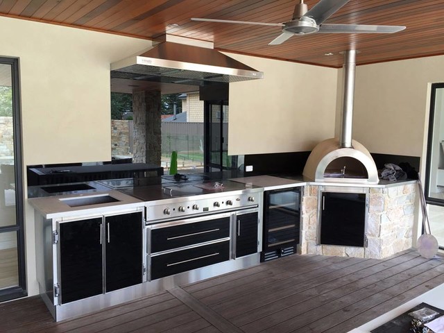 Outdoor Kitchen Melbourne Custom Made Stainless Steel Cabinetry And Limestone Pi Modern Patio Melbourne By Outdoor Alfresco Kitchens Melbourne Houzz