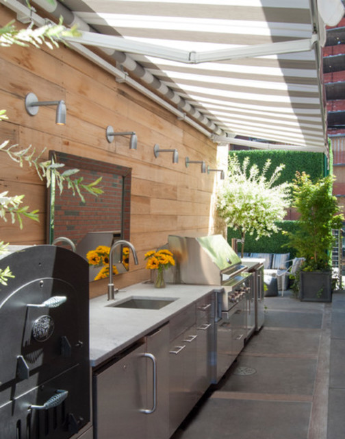 Outdoor Kitchen Small Spaces Artificial Hedge Panels Moderne