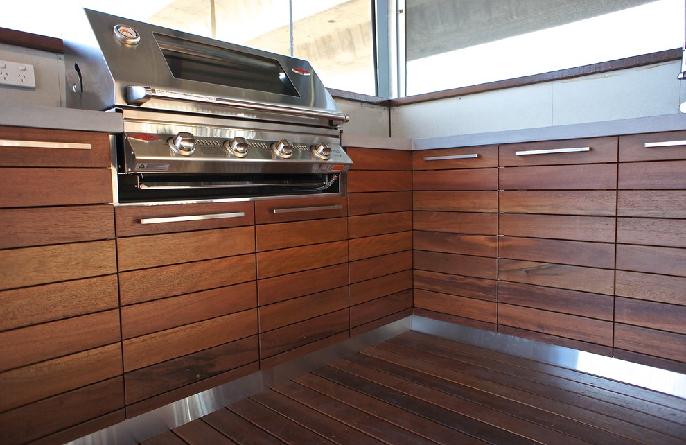 Outdoor Kitchen With A Polished Concrete Benchtop Hardwood Doors Contemporary Patio Adelaide By Kitchens Polished Concrete Benchtop