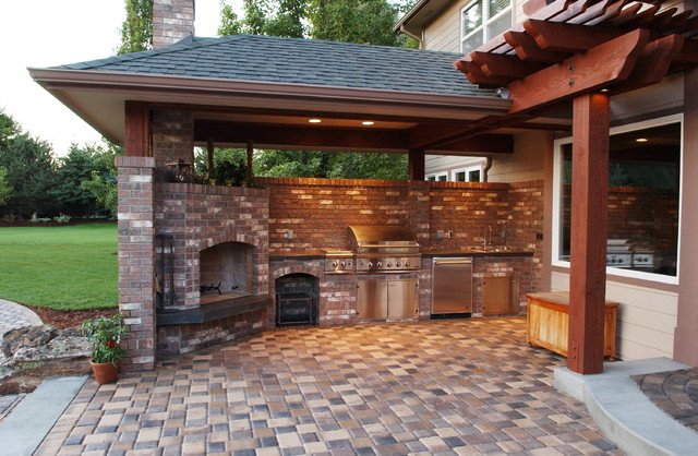 Outdoor Kitchen with Brick Surround Traditional Patio Boise by Strite Design Remodel Houzz NZ