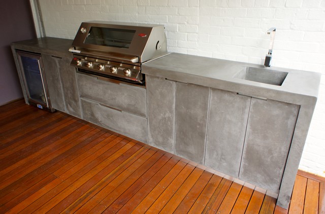 Outdoor Kitchen With Polished Concrete Bench Top Doors And Drawer Fronts Industrial Patio Adelaide By Kitchens Houzz Uk Outdoor Kitchen With Polished Concrete, Outdoor Stone Benchtop
