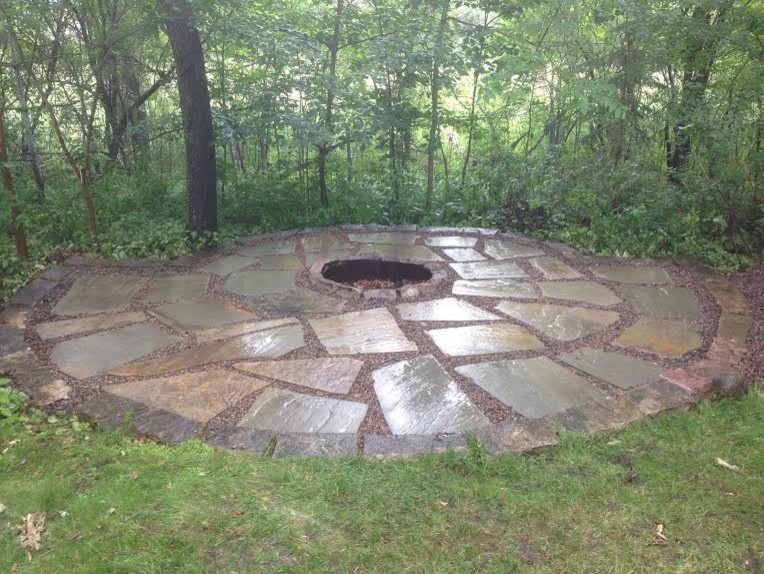 Inspiration for a mid-sized timeless backyard concrete paver patio remodel in Minneapolis with a fire pit and no cover