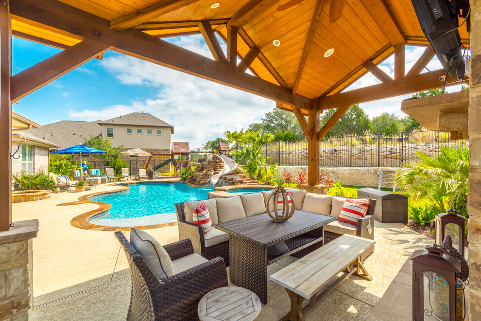Inspiration for a timeless patio remodel in Austin with a gazebo