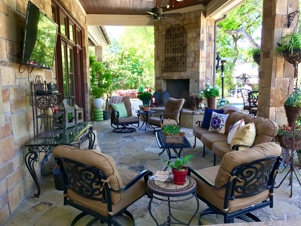 Outdoor Living Patio with oversized fireplace Transitional Patio