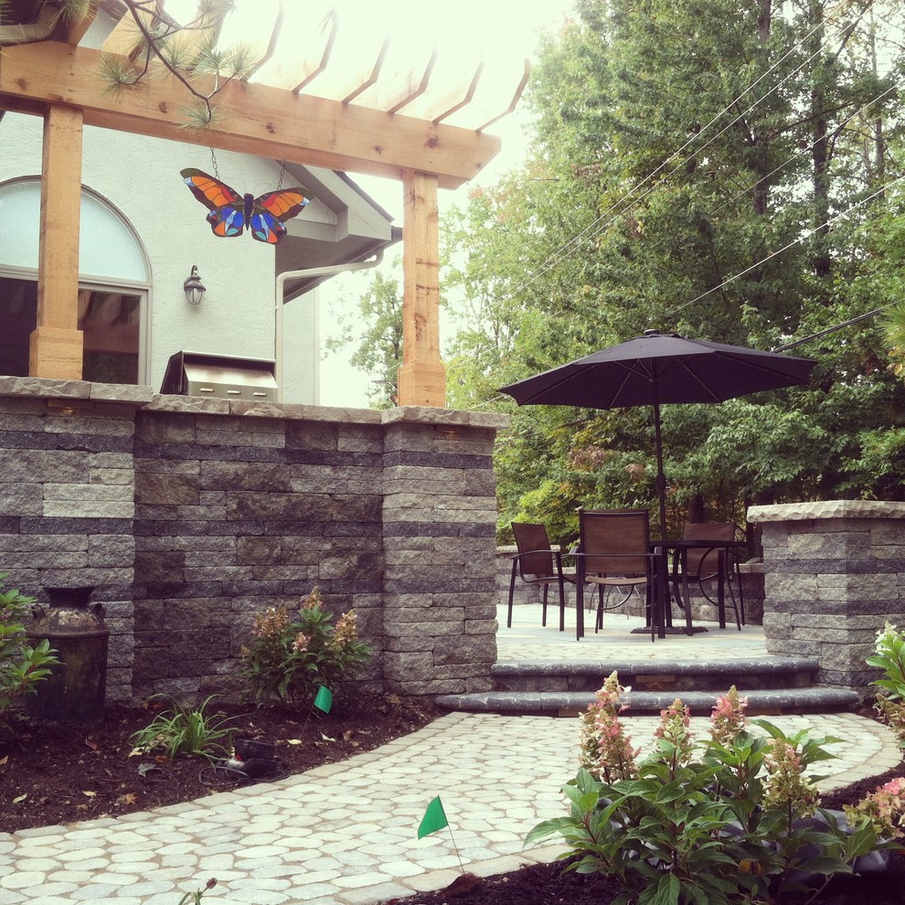 Inspiration for a mid-sized backyard concrete paver patio remodel in Columbus with a fire pit