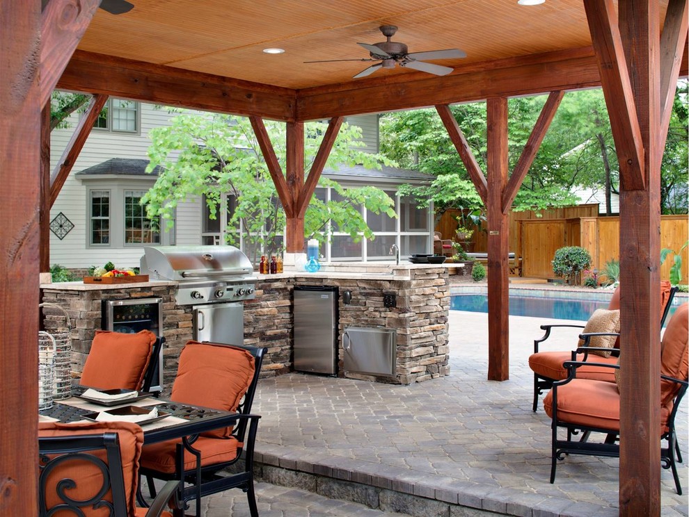 Outdoor Living Space Stone Patio Covered Patio Outdoor Kitchen Fire Pit Transitional Patio Other By Archadeck Of Nova Scotia