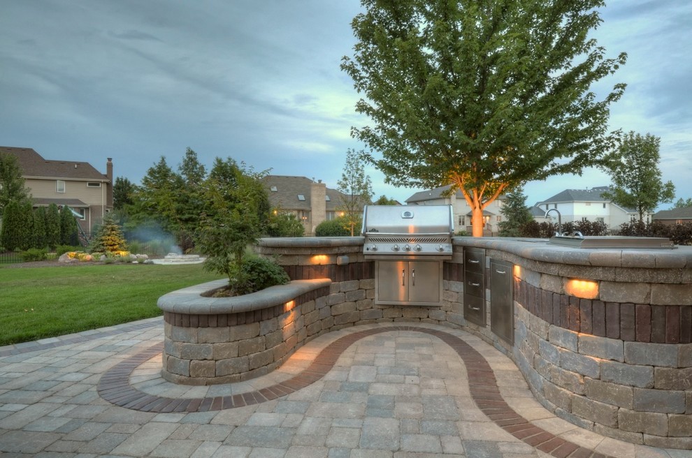 Outdoor Living with Curved Bar, Fire Pits, and Custom Stools