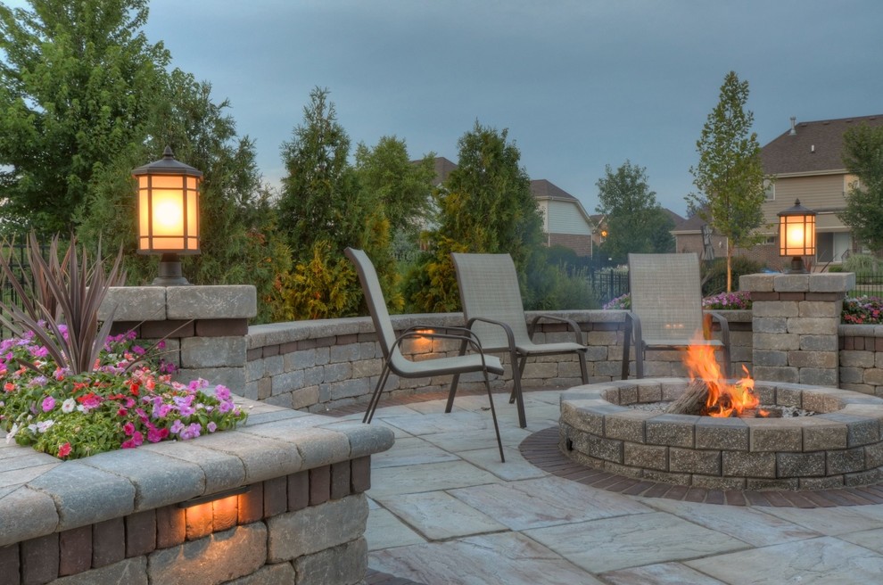 Outdoor Living with Curved Bar, Fire Pits, and Custom Stools