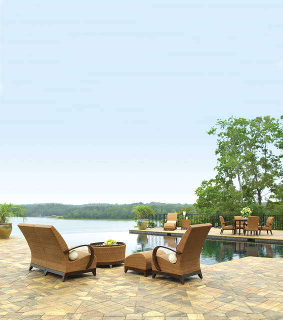 Outdoor lounge chair, sectional sofa, ottoman & coffee table with