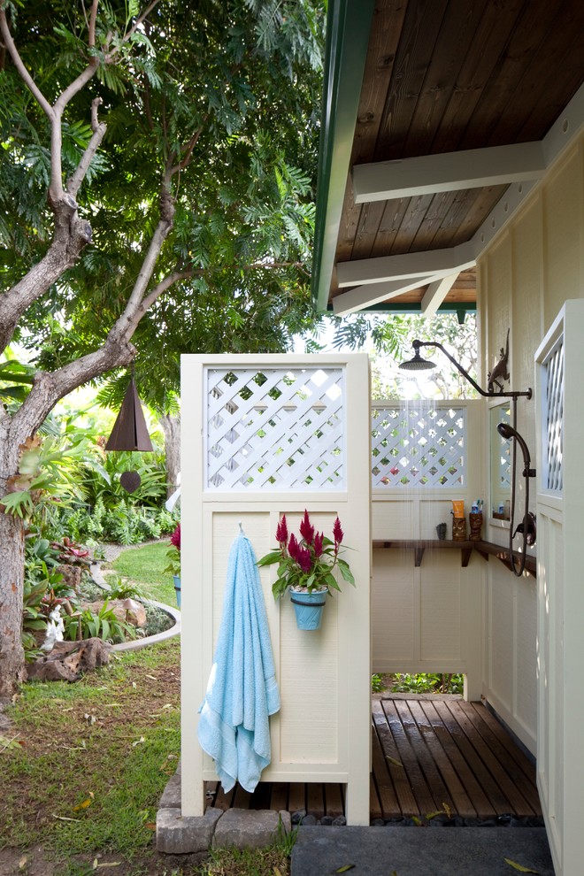 Outdoor Shower Tropical Patio Hawaii by Barker Kappelle
