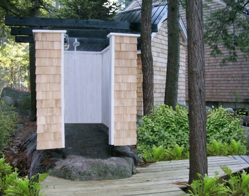 Outdoor Shower in the Woods Craftsman Patio Portland Maine by