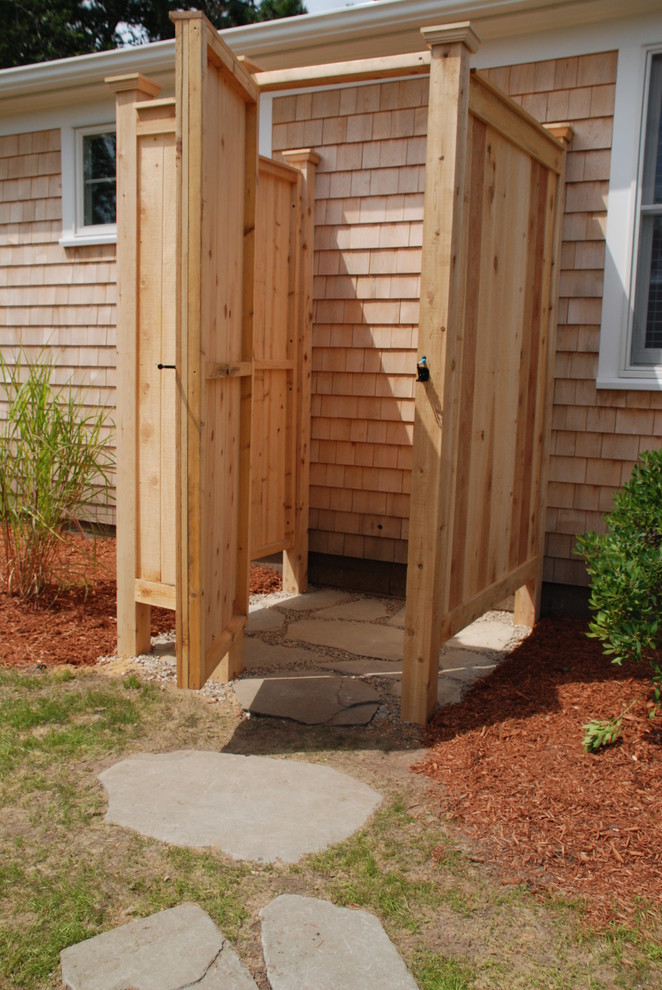 Outdoor Shower with Sea Grass Beach Style Patio Boston by Cape