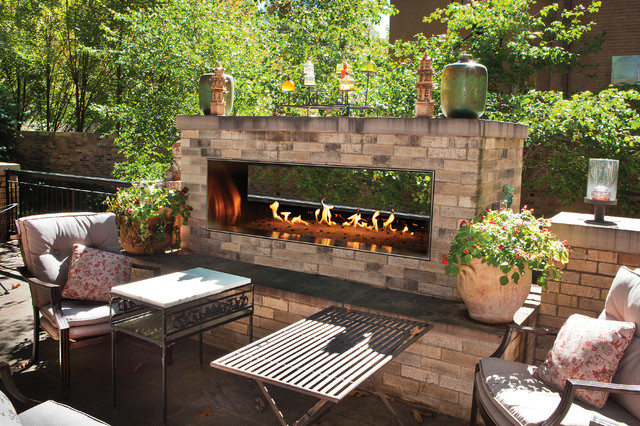 Outdoor Traditional Brick Fireplace, Patio And Hearth