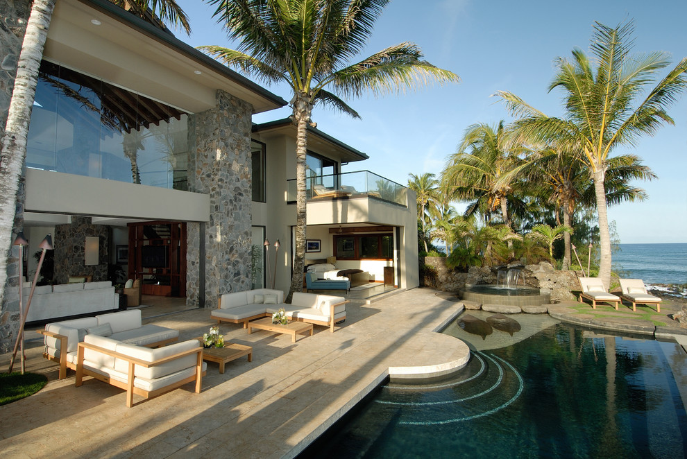 This is an example of a contemporary patio in Hawaii with no cover.