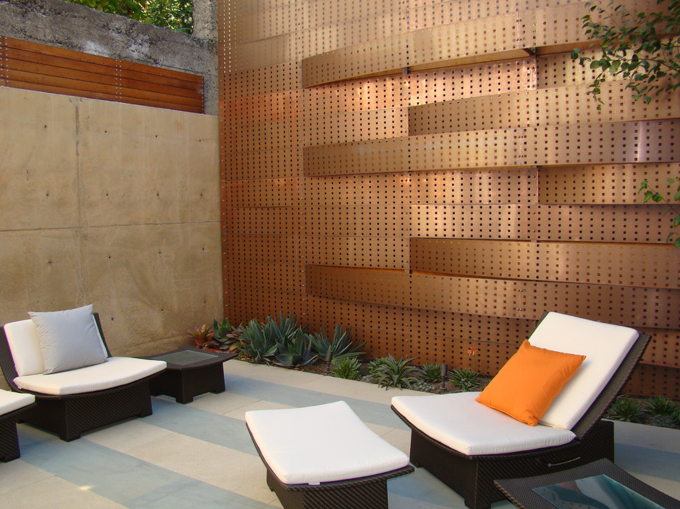 Patio - small contemporary courtyard concrete patio idea in San Francisco with no cover