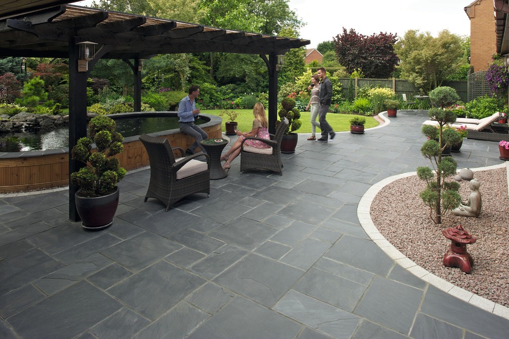 Design ideas for a contemporary patio in Other with natural stone paving.