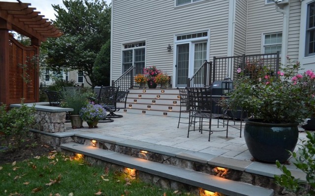 Patio, Arbor, & Wood Deck Addition - Contemporary - Patio ...