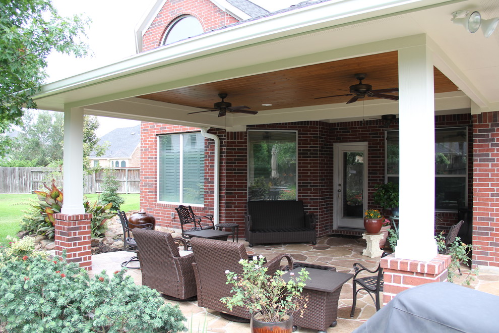 Patio Cover in Houston TX with stamped concrete Traditional Patio