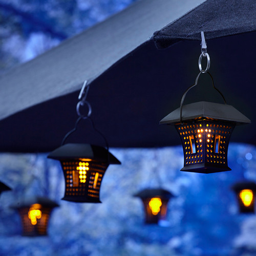 Patio Umbrella With Hanging Solar Lights Rustic New York By Pegasus Lighting Houzz Hanging Solar Lights Rustic Patio, How To Hang Lights On Patio Umbrella