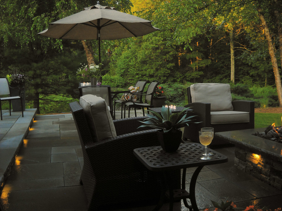 Patio with Bluestones & Fire Pit Contemporary Patio Providence