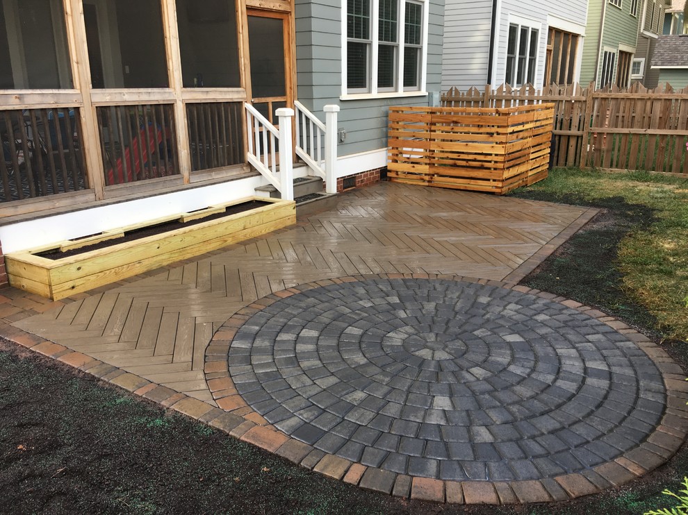 Paver Patio, HVAC Screen, and Raised Planter Bed Transitional Patio