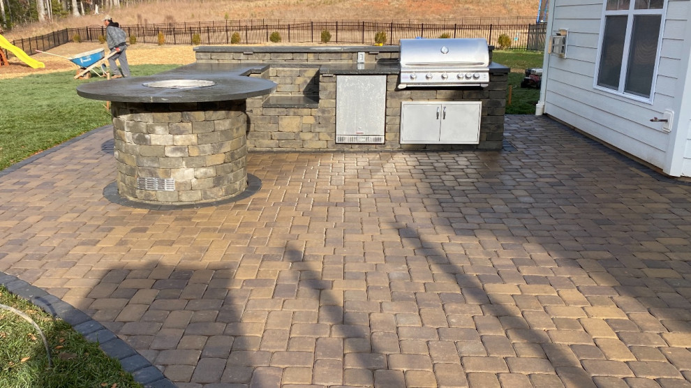 Paver Patio with Outdoor Kitchen & Tabletop Fire Bowl Patio