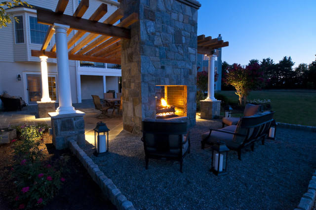 Pea Gravel Seating Area With Double Sided Outdoor Fireplace American Traditional Patio Baltimore By Clearwater Landscape Nursery - Two Sided Outdoor Fireplace Pea Gravel Seating Area With Double Sided Outdoor Fireplace American Traditional Patio Baltimore By Clearwater Landscape Nursery - Two Sided Outdoor Fireplace