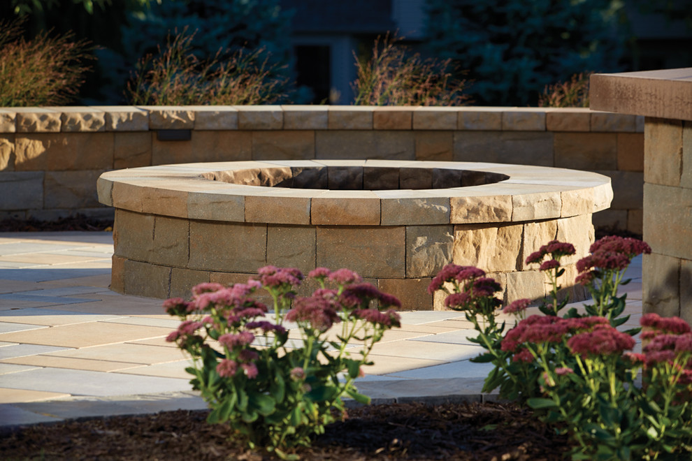 Picturesque Patio Fire Pit Created From Concrete Retaining Wall Blocks Transitional Patio Minneapolis By Anchor Block Company