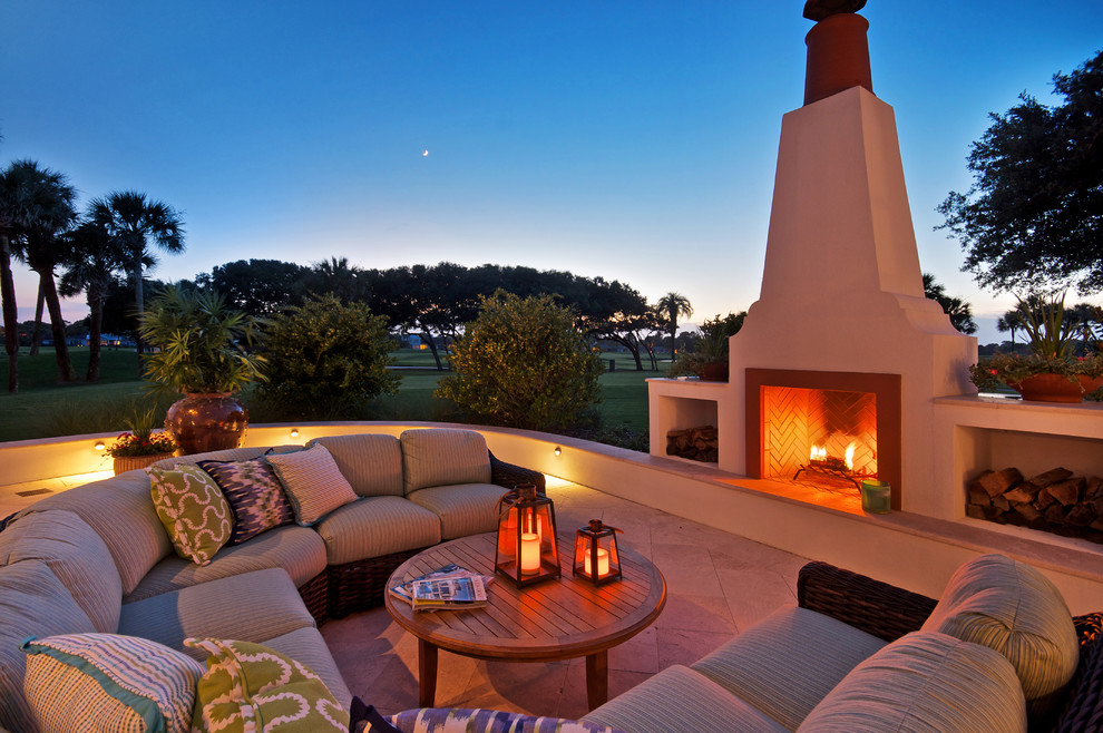 Design ideas for a world-inspired patio in Jacksonville with no cover and a fireplace.