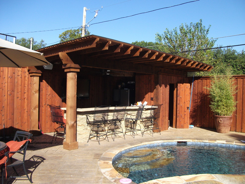 Pool Renovation With New Hot Tub Fire Pit And Cabana Bar Tropical Patio Dallas By Rankin Construction