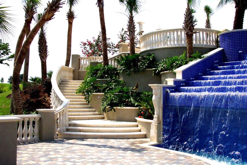Design ideas for a mediterranean patio steps in Charlotte.
