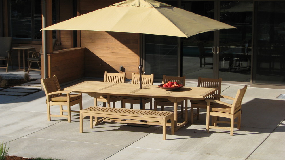 Идея дизайна: двор среднего размера на заднем дворе в современном стиле с покрытием из бетонных плит без защиты от солнца