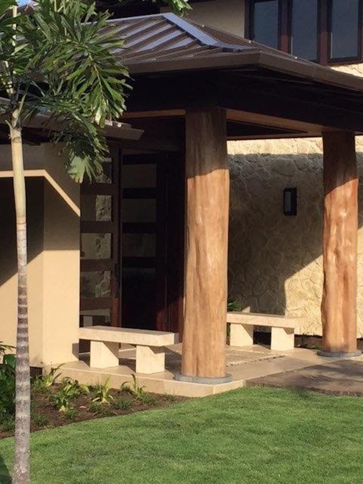 Источник вдохновения для домашнего уюта: двор среднего размера на заднем дворе в стиле рустика с покрытием из каменной брусчатки и навесом