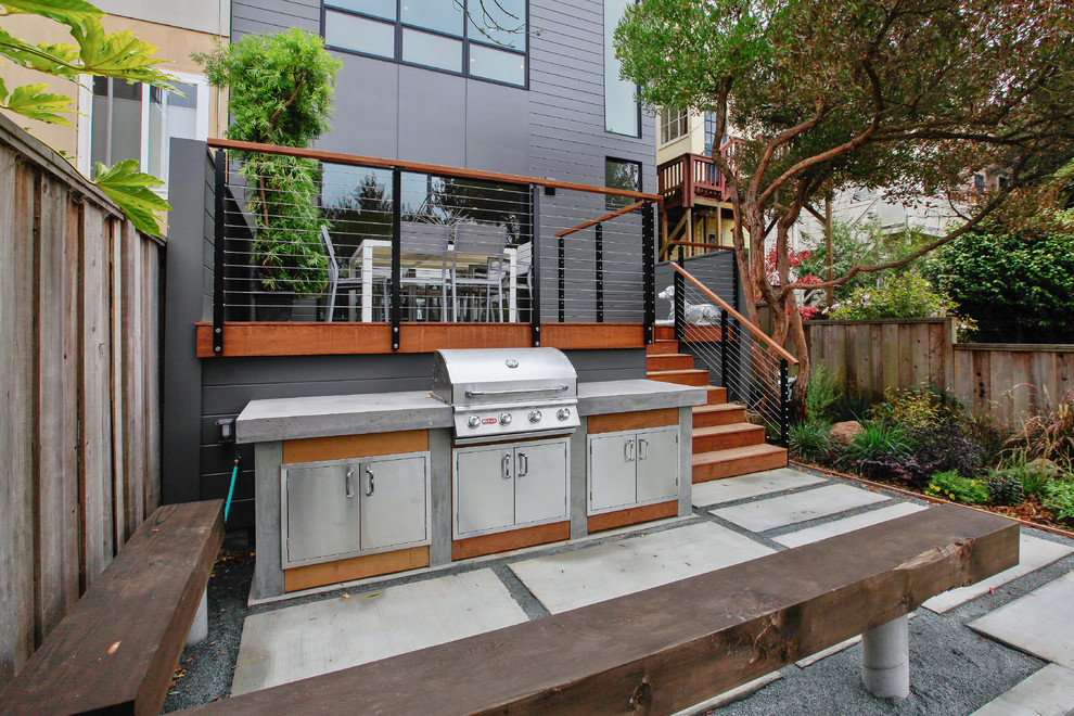 Example of a mid-sized transitional backyard concrete paver patio kitchen design in San Francisco with no cover