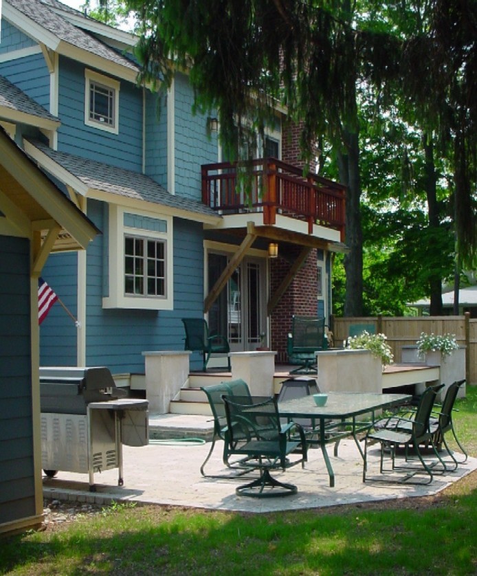 Rear Terrace and Patio with Balcony above Transitional Patio